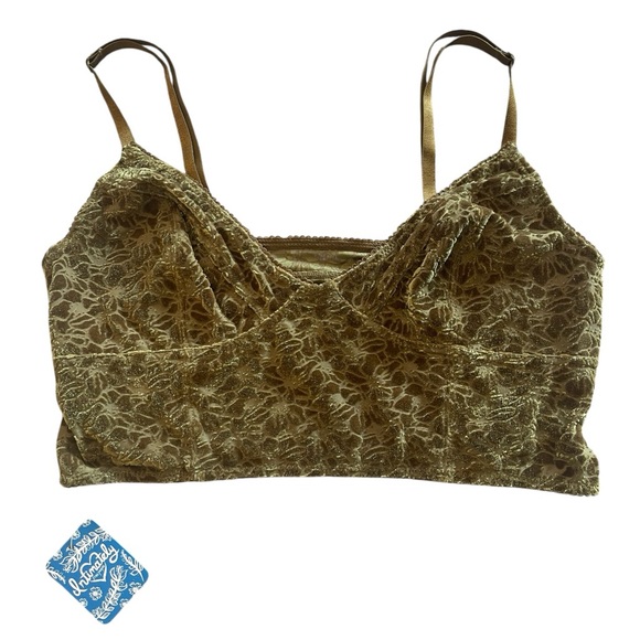 NWT Intimately Free People Carrie Flocked Floral Velvet Bralette, Olive Green, L - Picture 1 of 15